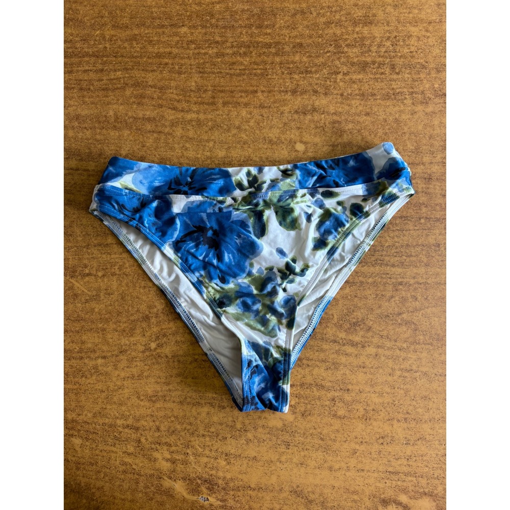 Peony Blue Floral‎ High Waisted Bikini Bottoms Recycled Swim Size M